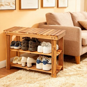Acacia Wood Shoe Bench, 2-Tier Shoe Rack Organizer for Entryway or Bathroom, Holds 200 lbs, 27.6"L x 11"W x 17.8"H, Durable & Easy to Assemble - 1 of 4