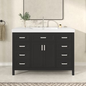 Christopher Knight Home Boyce Classic 48" Wood Bathroom Vanity with Resin Sink and Eight Soft-Close Drawers - 1 of 4