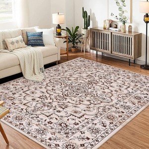 Boho Area Rug,Machine Washable Ultra-Thin Low-Pile Floral Carpet Non-Slip Soft Indoor Rug for Living Room & Bedroom - 1 of 4