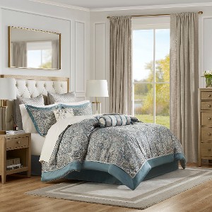 Lyngins 12-Piece Complete Bed Set, Paisley Jacquard Comforter Set, 100% Cotton Bed Sheets Set, Euro Shams & More, Queen Bedding Set - 1 of 4