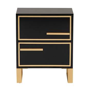 Giolla Wood and Metal 2 Drawer End Table Black/Gold - Baxton Studio