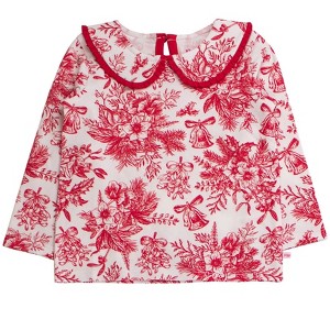 RuffleButts Toddler Girls Knit Long Sleeve Ruffle Peter Pan Tee - 1 of 2