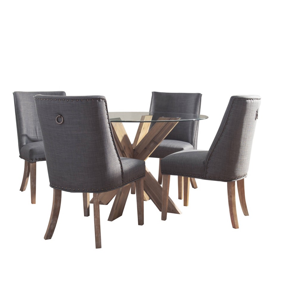 Photos - Dining Table 5pc Axbridge Upholstered Chairs and Round Table Dining Set Natural/Gray 