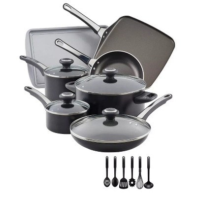 LunaLulink 17-Piece High Performance Nonstick Aluminum Pots and Pans Set, Cookware Set, Black