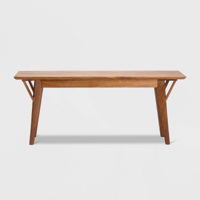 Stratford Walnut Brown Mid Century Solid Wood Entryway Bench
