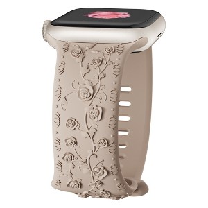 HTUTWOO Rose Engraved Apple Watch Band, Floral Sport Silicone Strap 38/40/41/42/44/45/46/49 mm for iWatch Series 11 10 9 8 7 6 5 4 3 2 1 SE Ultra - 1 of 4