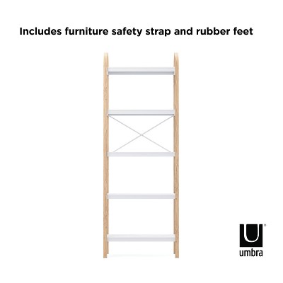 White and Natural Wood 5-Tier Freestanding Shelf