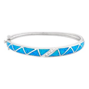 Opalata Sterling Silver CZ And Blue Inlay Opal Bangle - Blue - 1 of 2