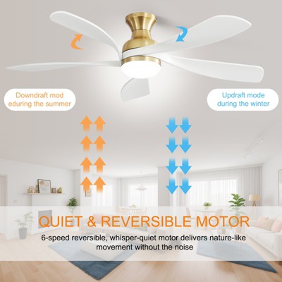 52 Inch Smart Ceiling Fan with Remote Control & Light 5 Reversible Blades APP Control Voice Control Adjustable 3-color LED Light Bedroom Ceiling Fan