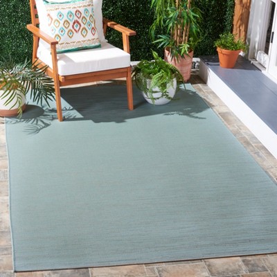 Aqua and Cream Contemporary Indoor/Outdoor Rug 6'7" x 9'6"