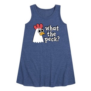 Girls' - Instant Message - What The Peck Chicken Graphic Sleeveless Aline Dress - 1 of 4