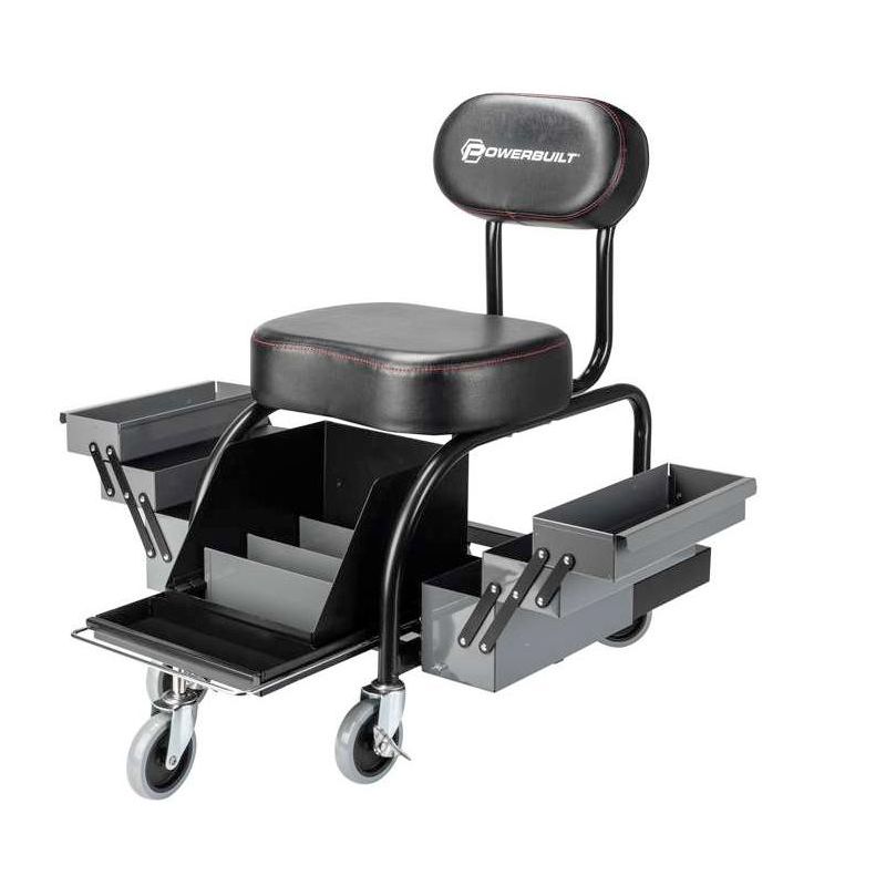 Powerbuilt Professional Shop Seat With Expandable Side Trays, 1 of 4