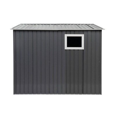 Resenkos Large Metal Storage Shed, Weatherproof Outdoor Garage, Lockable Door, With Window & Sloped Roof, Light Gray