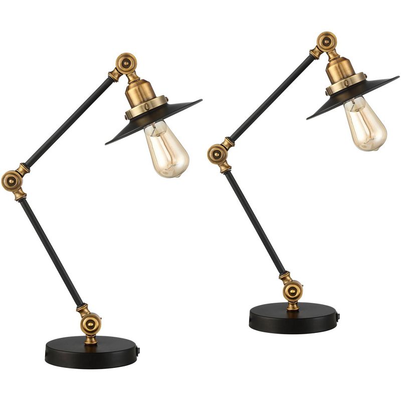 360 Lighting Taurus 20" High Small Farmhouse Rustic Industrial Desk Lamps Set of 2 USB Ports Adjustable Black Gold Home Office Living Room Charging, 1 of 10
