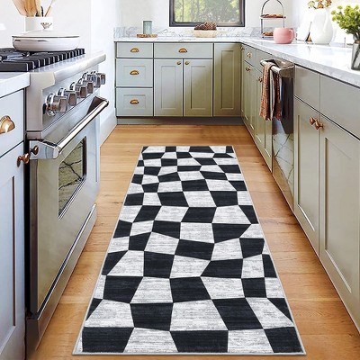 Modern Checkered Rug Indoor Washable Area Rug Low Pile Stain Resistant ...