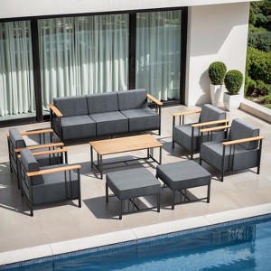 Belord Metal Patio Furniture Set with 10" Extra Thick Cushion, 8PCS Outdoor Conversation Set with Patio Chair, Couch, Coffee Table and Ottoman - 1 of 4