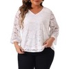 Agnes Orinda Women's Plus Size Sheer Lace Double Layered Hem V Neck 3/4 Sleeve Casual Dressy Floral Blouse - 2 of 4