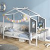 Infans Twin Size Kids House Bed with Study Desk w/Removable Box Drawers Hanging Hooks - 3 of 4