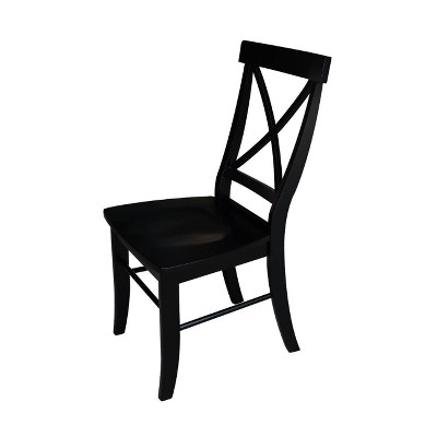 Elegant High-Back Cross Solid Parawood Side Chair in Black - Set of 2