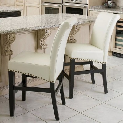 25.5" Upholstered Counter Stools Set of 2 with Backrest, Nailhead Trim, Footrest, and Solid Wood Frame for Kitchen or Bistro