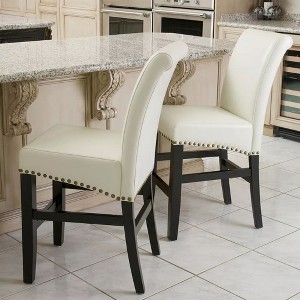 25.5" Upholstered Counter Stools Set of 2 with Backrest, Nailhead Trim, Footrest, and Solid Wood Frame for Kitchen or Bistro - 1 of 4
