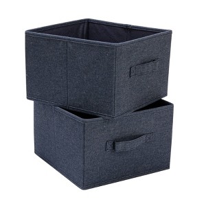 Household Essentials Set of 2 Collapsible Cotton Blend Cube Storage Drawer with Handle Denim - 1 of 4