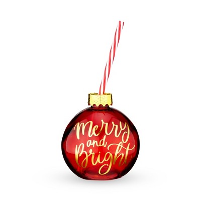 Blush Ornament Drink Tumbler, Christmas Tree Ornament Glass, Holiday Drinkware, Vintage Style Christmas Party Decoration Wine Globe, 14 oz, Red