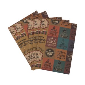 Unique Bargains Gift Wrap Paper Christmas Logo Yellow Kraft 27.56"x19.69" 5 Pcs - 1 of 4