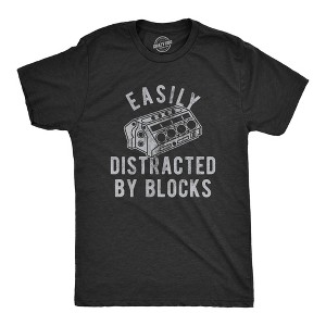 Mens Easily Distracted By Blocks T Shirt Funny Car Engine Lovers Novelty Graphic Tee For Guys - Crazy Dog Men's T Shirt - 1 of 4