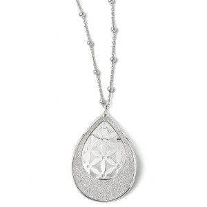 Black Bow Jewelry Glitter and Floral Teardrop Necklace in Sterling Silver, 17-19 Inch - 1 of 4