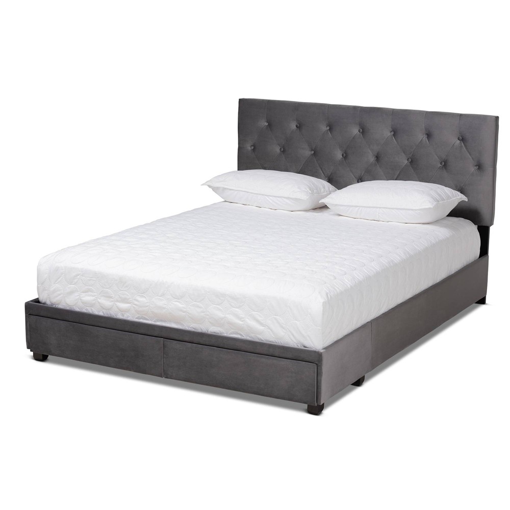 Photos - Bed Frame King Caronia Velvet Upholstered 2 Drawer Platform Storage Bed Gray/Black 