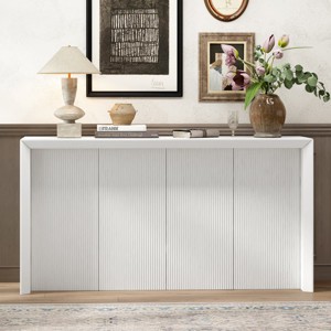 Console Table Entryway Narrow with Wavy Design, Beige Acacia Wood Modern Accent Table for Hallway, Living Room or Study-Maison Boucle - 1 of 4