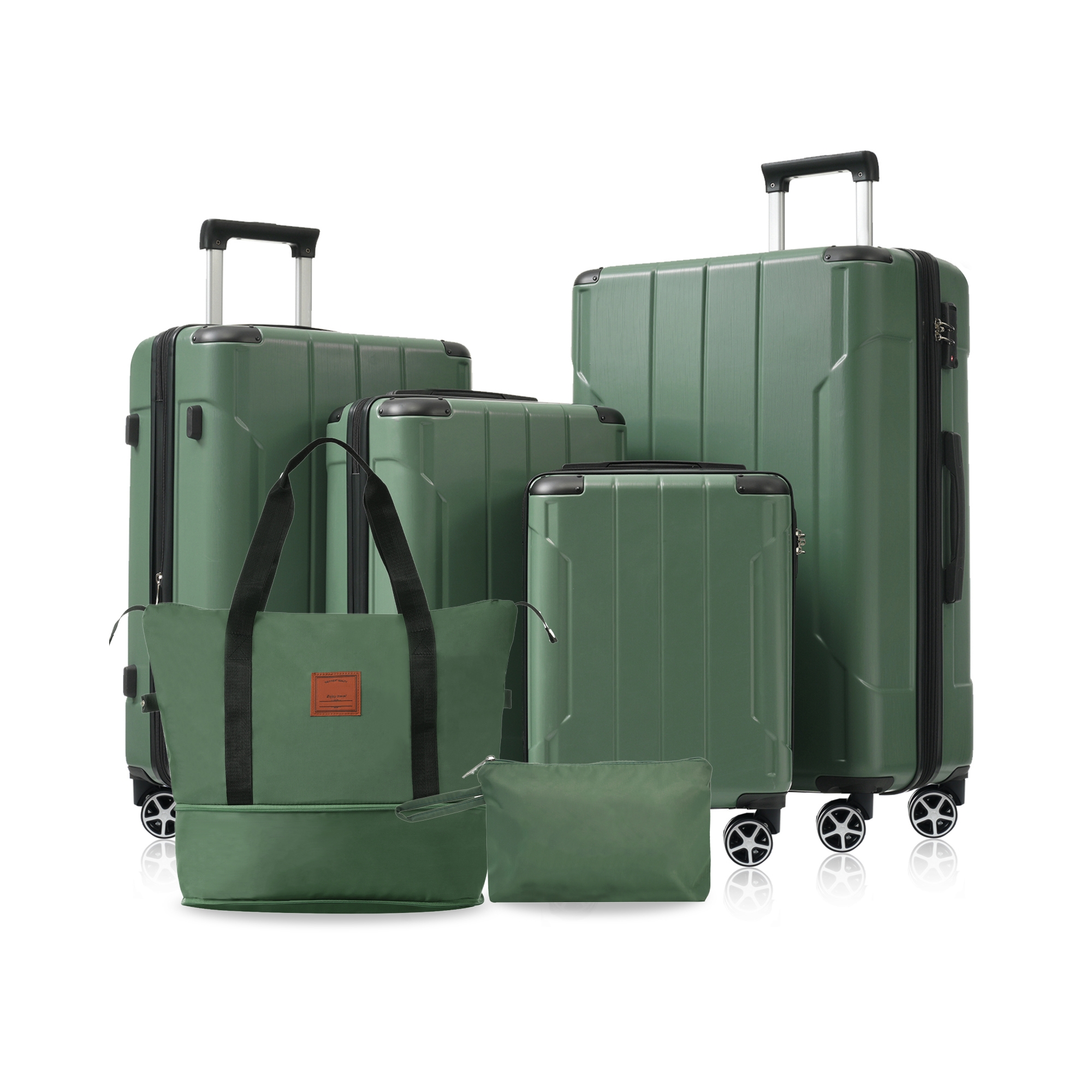 Polibi Luggage Set 6-Piece with 16 Inch, 20 Inch,24 Inch, 28 Inch Suitcases and a Duffel Bag, a Toiletry Bag, Green