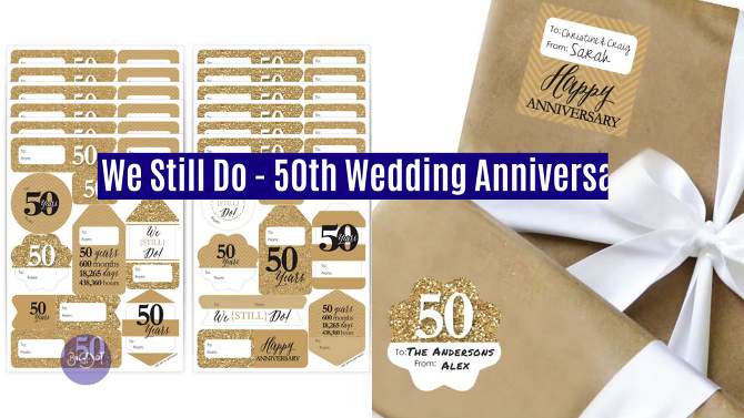 Big Dot of Happiness We Still Do 50th Wedding Anniversary Assorted Anniversary Party Gift Tag Labels To and From Stickers 12 Sheets 120 Stickers, 2 of 10, play video