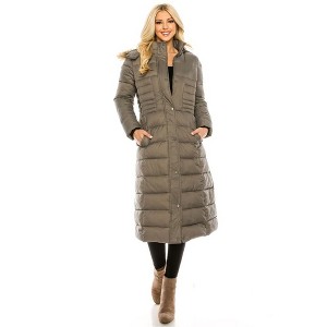 Haute Edition Women's Maxi Length Quilted Puffer with Fur Lined Hood - 1 of 3