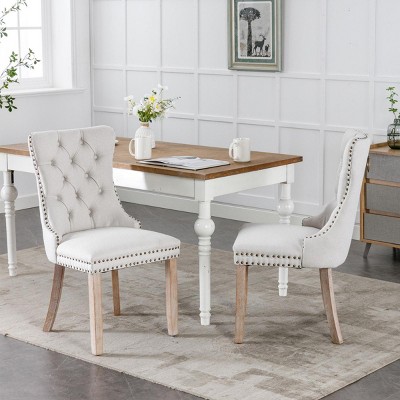 INFURNIC Dining Chairs Modern Tufted Upholstered Chair with Nailhead Trim and Solid Wood Legs for Dining Room, Beige, 25.5"*19.7"*37.4"