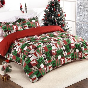 Coucheta Christmas Duvet Cover Set – Soft & Breathable Bedding with Reindeer Patchwork Print for Holiday Decor - 1 of 4