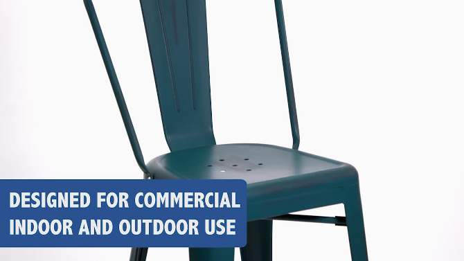 Emma and Oliver Commercial Grade 24"H Distressed Metal Indoor-Outdoor Counter Stool with Back, 2 of 13, play video