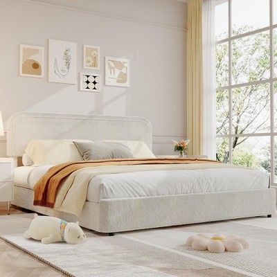 Twin Bed Frame, Boucle Upholstered Bed Frame with Headboard, 2 Storage Drawers