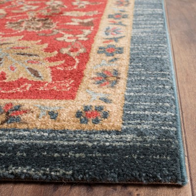 Mahal Square Red and Navy Synthetic Oriental Area Rug