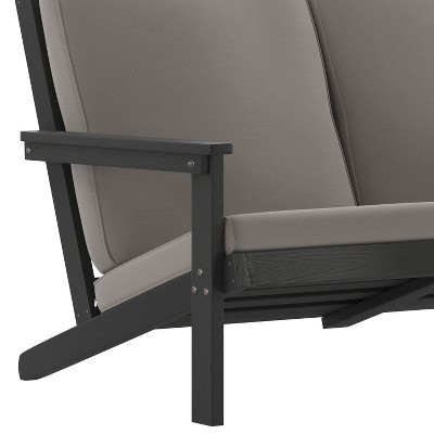 Black Poly Resin Wood Adirondack Patio Loveseat with Cushions