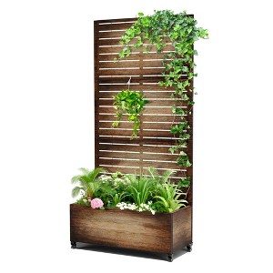 TOAOTBNBO Metal Raised Garden Bed with Trellis and Wheels, Metal Planter Box with Trellis, Garden Box for Climbing Plants, Flower - 1 of 4