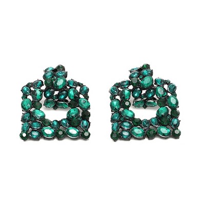 SOHI Women's Green  Embellished Geometric Drop Earrings