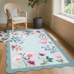 Farmhouse Floral Rug Washable Rug with Non Slip TPR Backing - 1 of 4