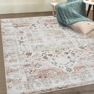 Vintage Rug Soft Oriental Floral Printed Carpet Washable Rug Living Room Bedroom Rug - 1 of 4