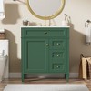 FAMYYT 30 in. Single Sink Freestanding Green Bath Vanity with White Ceramic Top, Adjustable Shelf, Tip-Out Drawer, Door Racks - 3 of 4