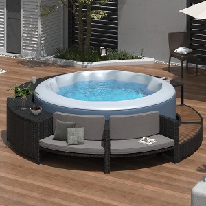Whisen Spa Surround Spa Frame Patio Rattan Sofa Set with Storage Spaces, Mini Sofa and Comfortable Cushion - 1 of 4