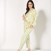 Anna-Kaci Lounge Women's Green Striped Long Sleeve Pajama Set with Button-Up Top Chest Pocket and Relaxed Straight-Leg Pants - 4 of 4