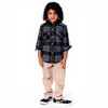 Deux par Deux Boy Long Sleeve Hooded Flannel Shirt Blue and Black - 4 of 4