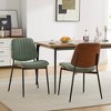 ORRD Set of 2 Dining Chairs, Walnut Pine Back, Olive Green Linen Seat, Metal Legs with Adjustable Feet - 2 of 4